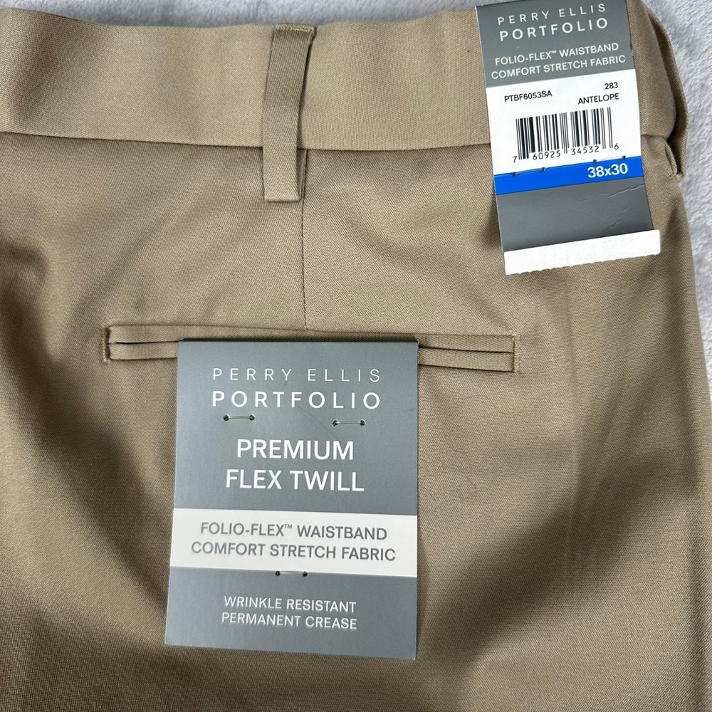 Perry Ellis Slacks Mens 38x30 Antelope Portfolio Premium Flex Twill Relaxed NWT - Picture 2 of 16